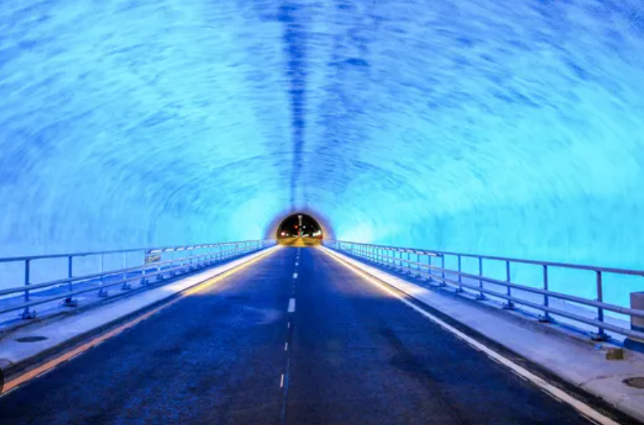 Driving through one of the longest and deepest subsea tunnels on the way to the Pulpit Rock hike from Stavanger