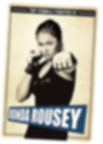 Stylized poster of Ronda Rousey in a boxing stance with gloves; text reads TOP FEMALE FIGHTER #1 and RONDA ROUSEY.