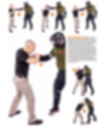 Two men demonstrate a gun disarm technique in instructional steps. One wears tactical gear with a helmet, the other in a black shirt and khaki pants.