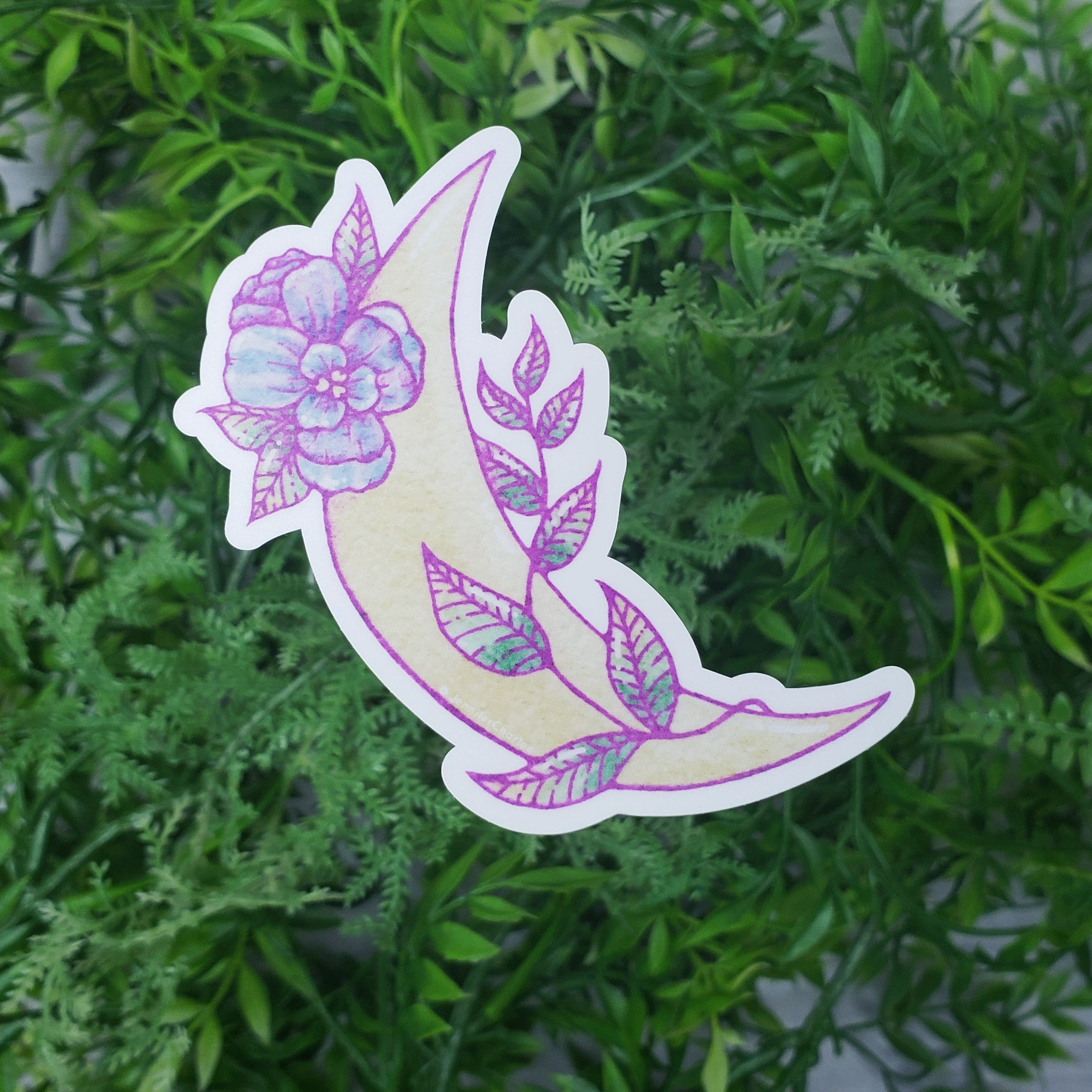 Purple Floral Moon Vinyl Sticker