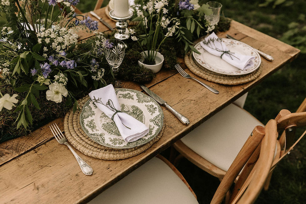 Vintage tableware on a rustic trestle table - Wedding table styling - Dominic Williams Photography - Wild Soul Wedding Co Wedding Planner