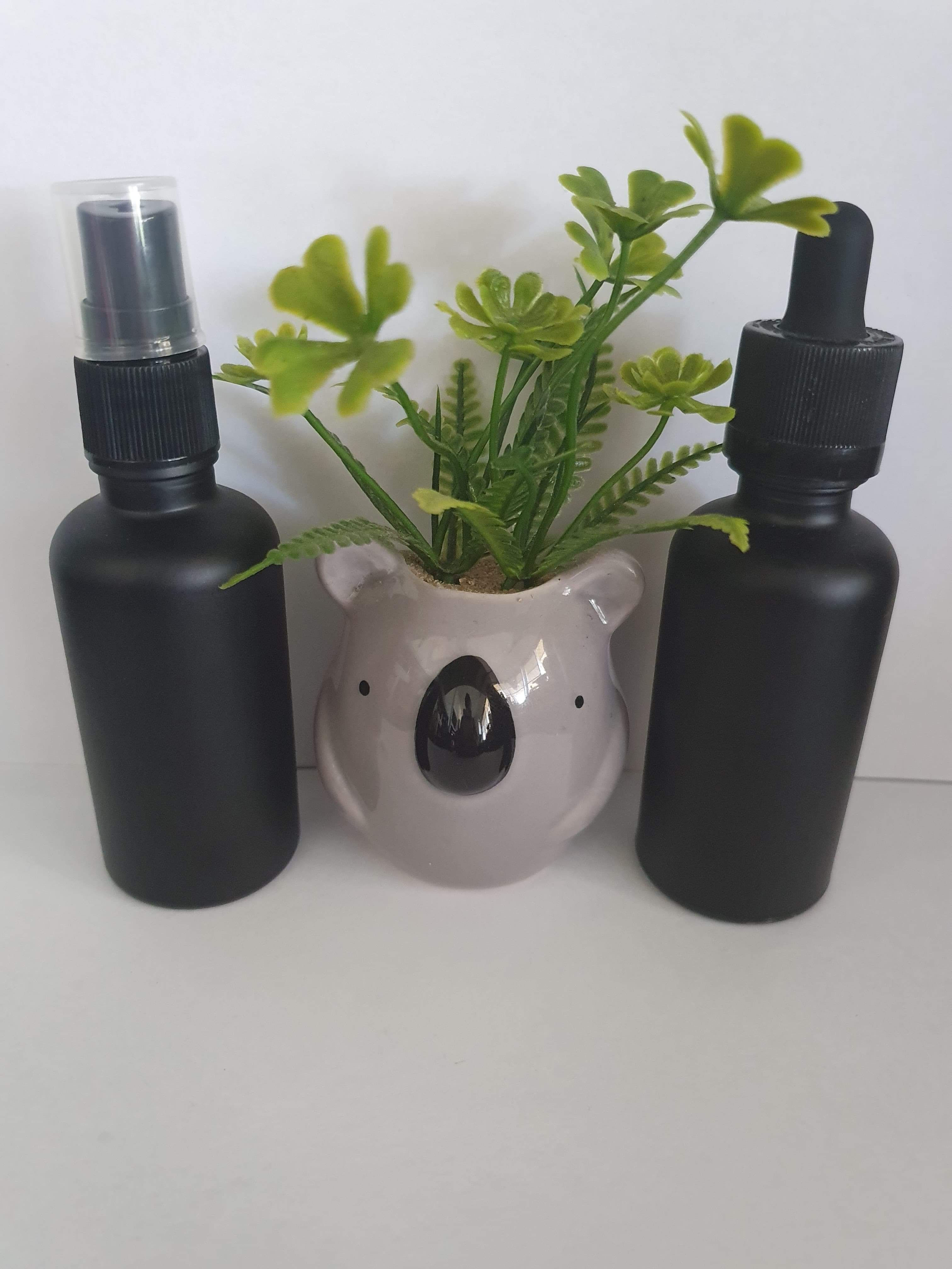 Matte Black 50ml Bottles with Spray Top, Dropper Top or Roller Top