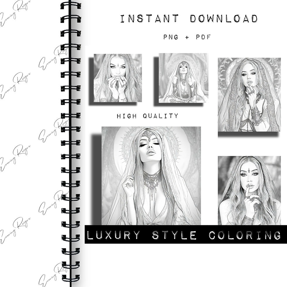 Thumbnail: Celestial Priestess Coloring Pages: Goddess Line Art Set
