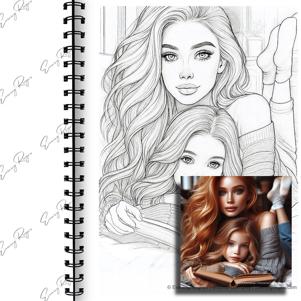 Thumbnail: Family Coloring Pages Bundle, Motherhood Love Art, 12 Pages + Original Artwork