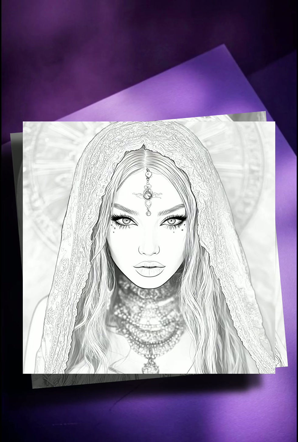 Thumbnail: Celestial Priestess Coloring Pages Vol 2 | Fantasy Goddess Adult Printable
