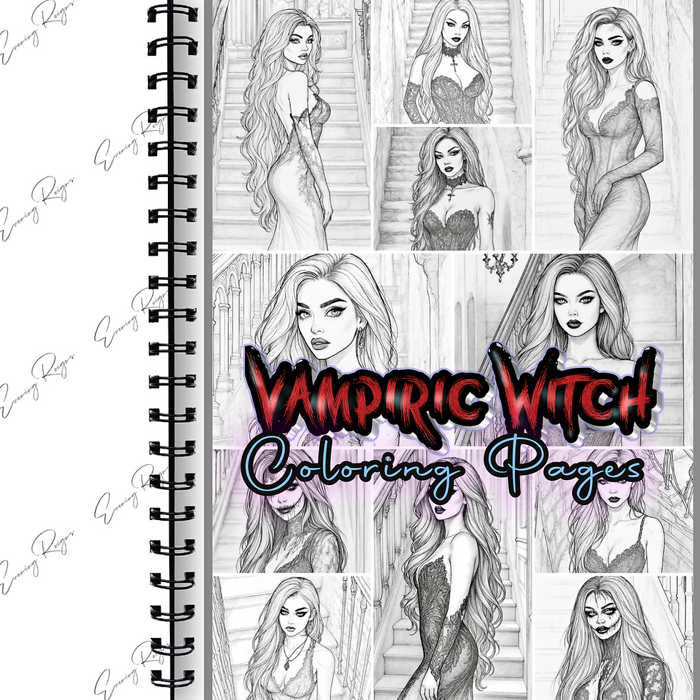 Thumbnail: Vampiric Witch Coloring Pages | Gothic Glam Line Art + Original Artwork