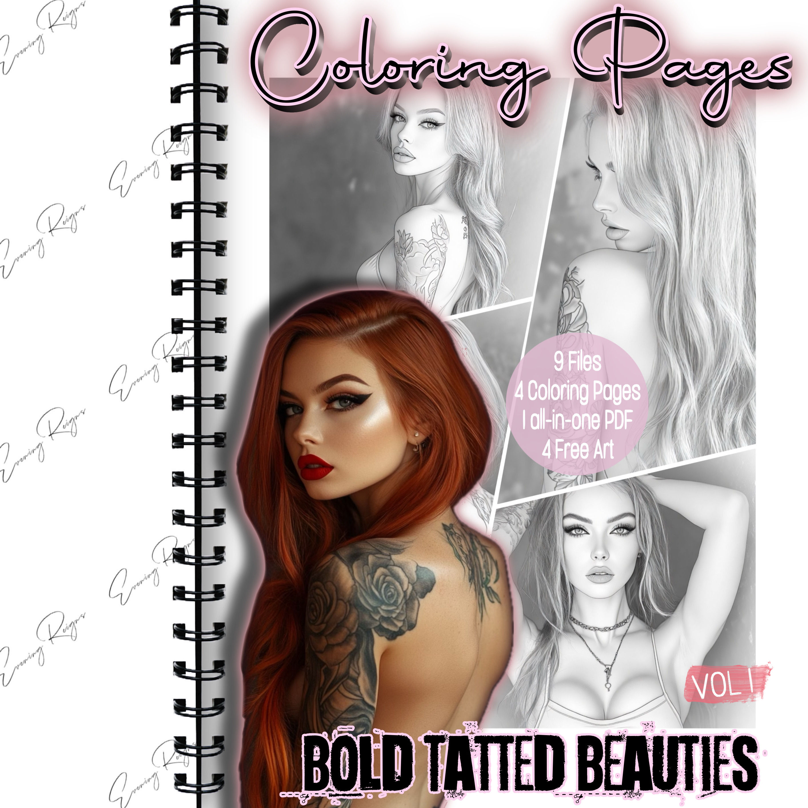 Bold Tatted Beauties Coloring Pages Vol 1 | Tattooed Women Glam Girls