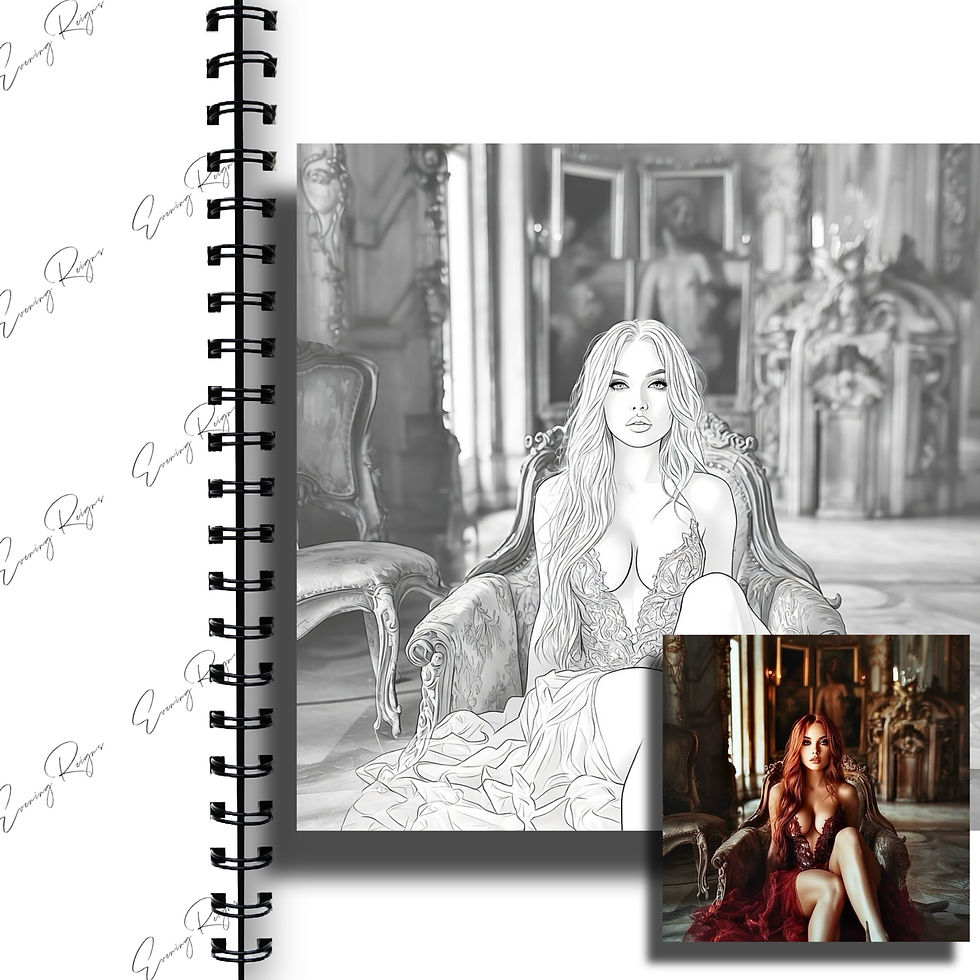 Thumbnail: Throne Queen Coloring Pages | Gothic Scarlet Beauty Line Art