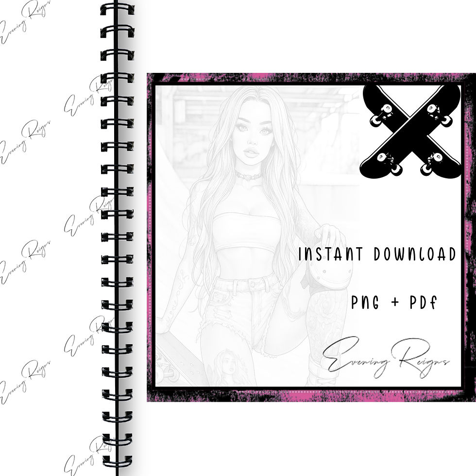 Thumbnail: Skater Girl Coloring Pages | Edgy Tattoo Art Set + Bonus Original Artwork