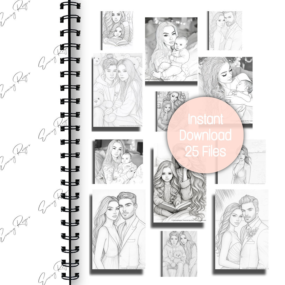 Thumbnail: Family Coloring Pages Bundle, Motherhood Love Art, 12 Pages + Original Artwork