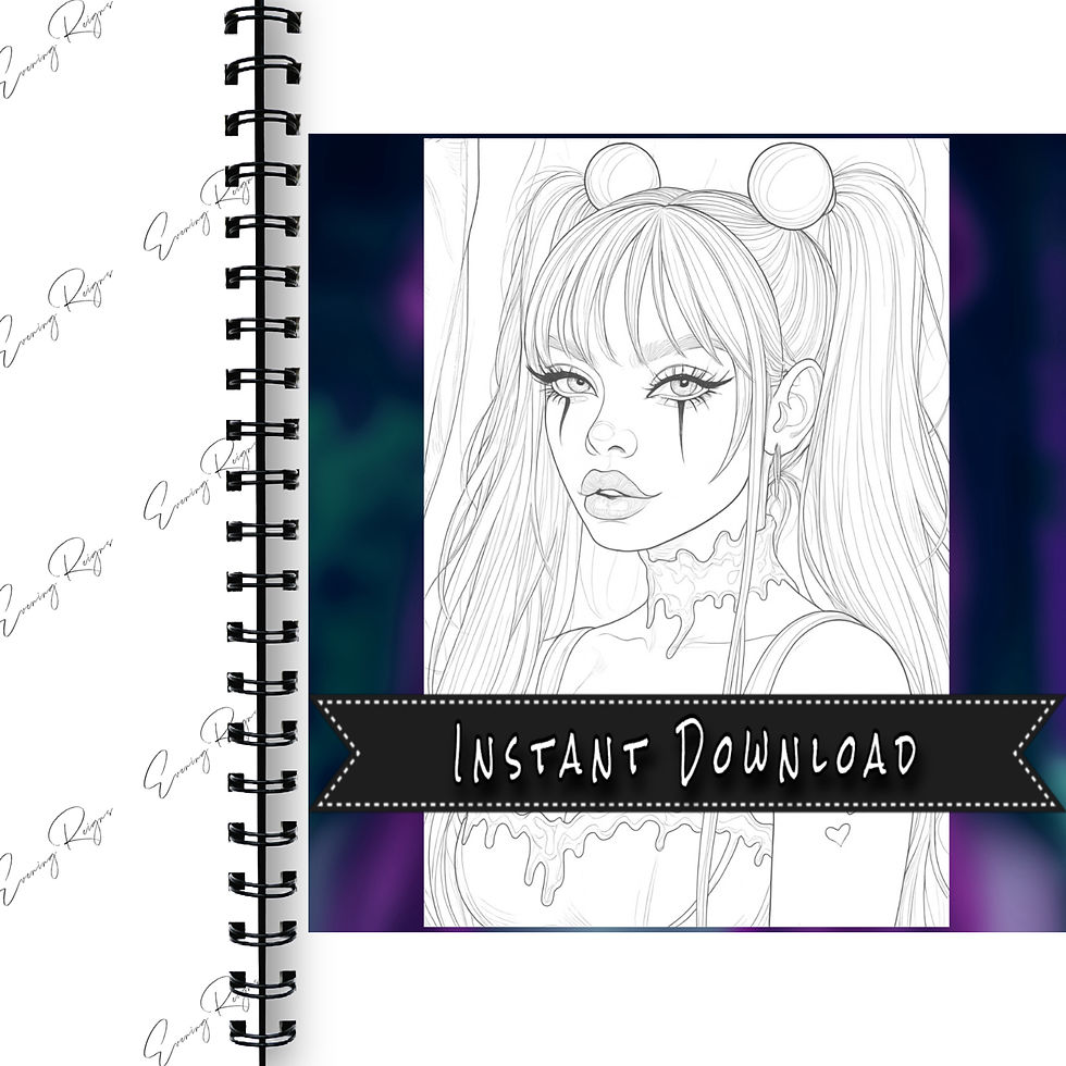 Thumbnail: Goth Clown Girl Coloring Pages | Bundle Art Set (4 Designs)