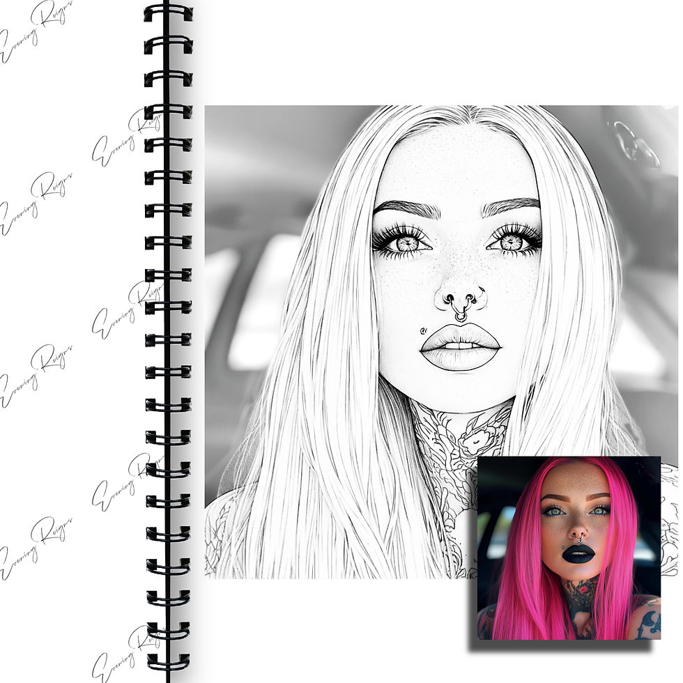 Thumbnail: Dark Glam Tattoo Muse Coloring Pages | Edgy Alt Beauty Line Art