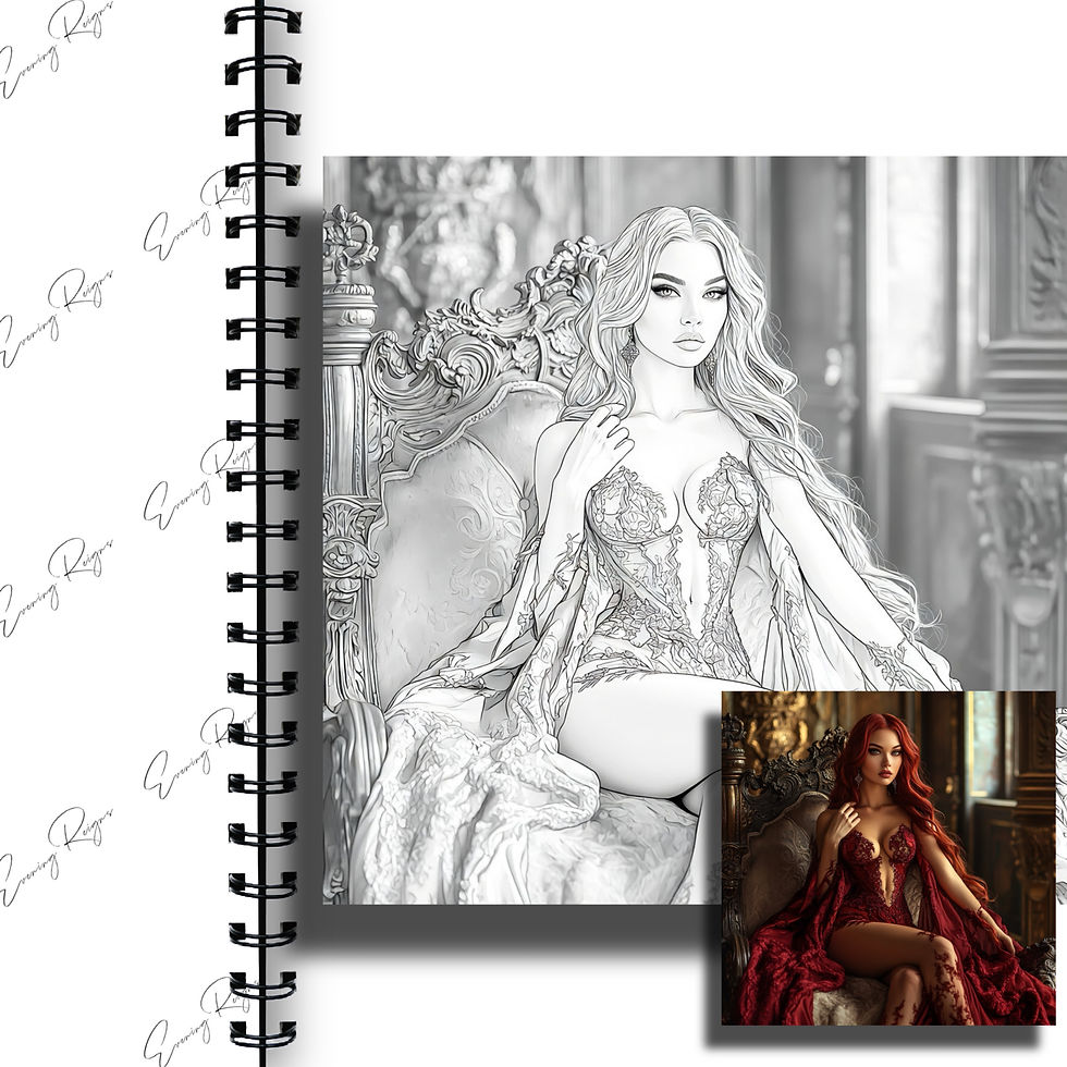 Thumbnail: Throne Queen Coloring Pages | Gothic Scarlet Beauty Line Art