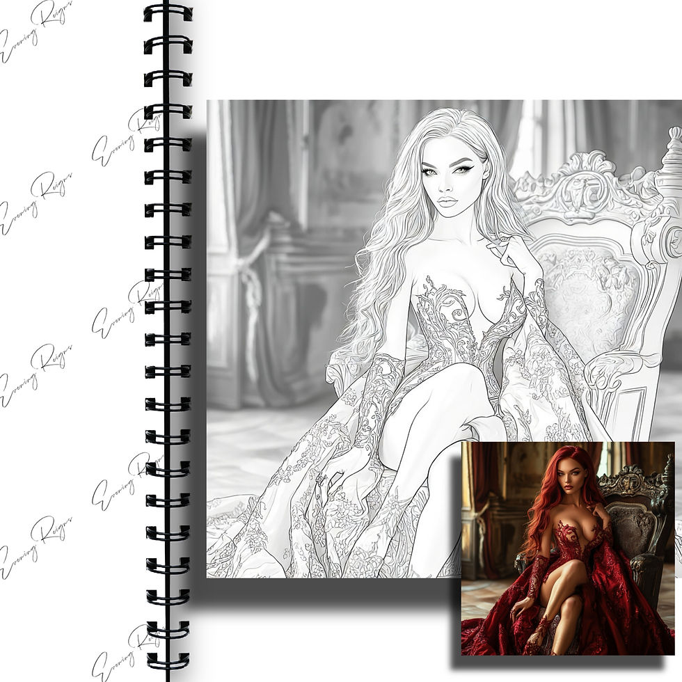 Thumbnail: Throne Queen Coloring Pages | Gothic Scarlet Beauty Line Art