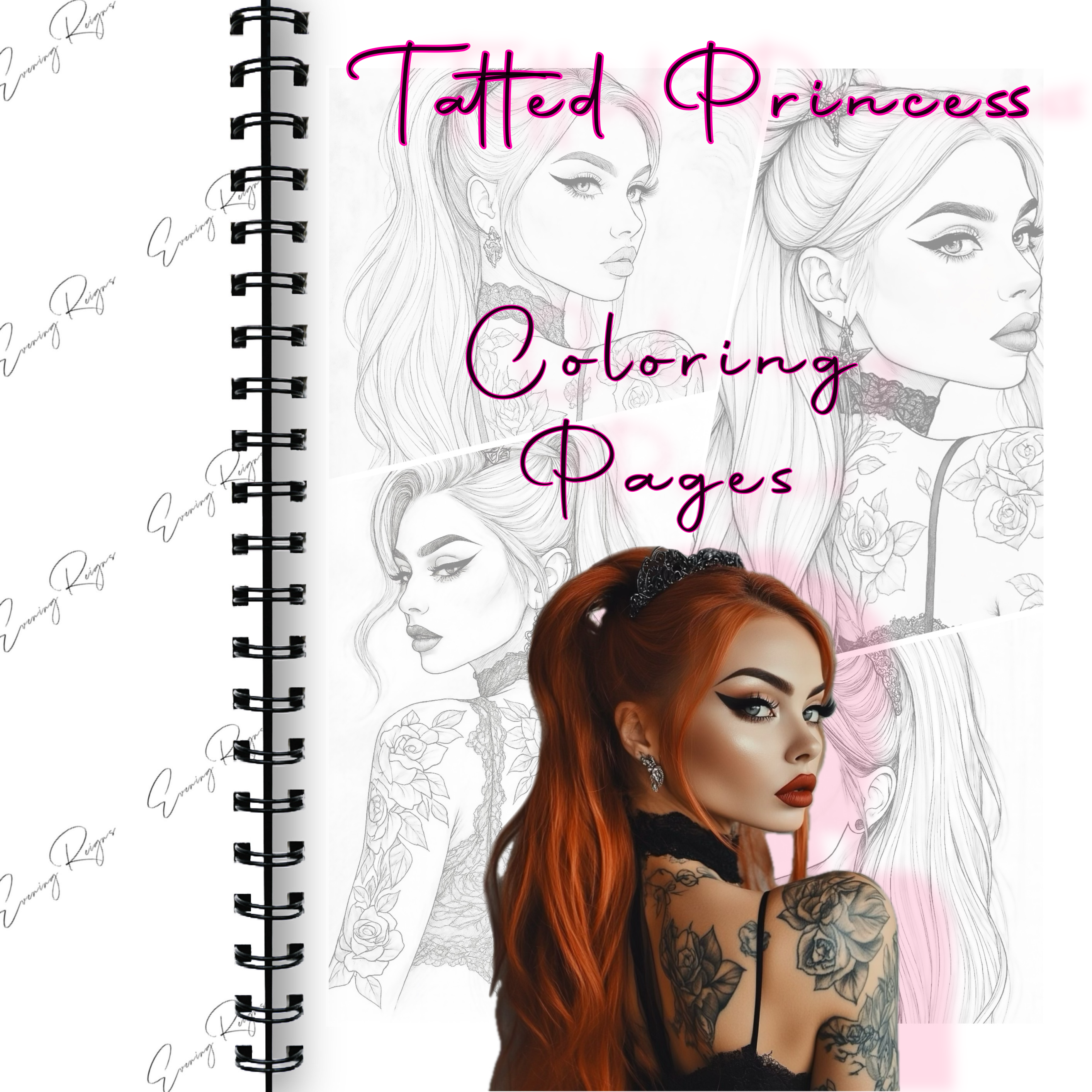 The Tatted Princess Coloring Pages | Glam Tattoo Art Set of 4 + Free Originals