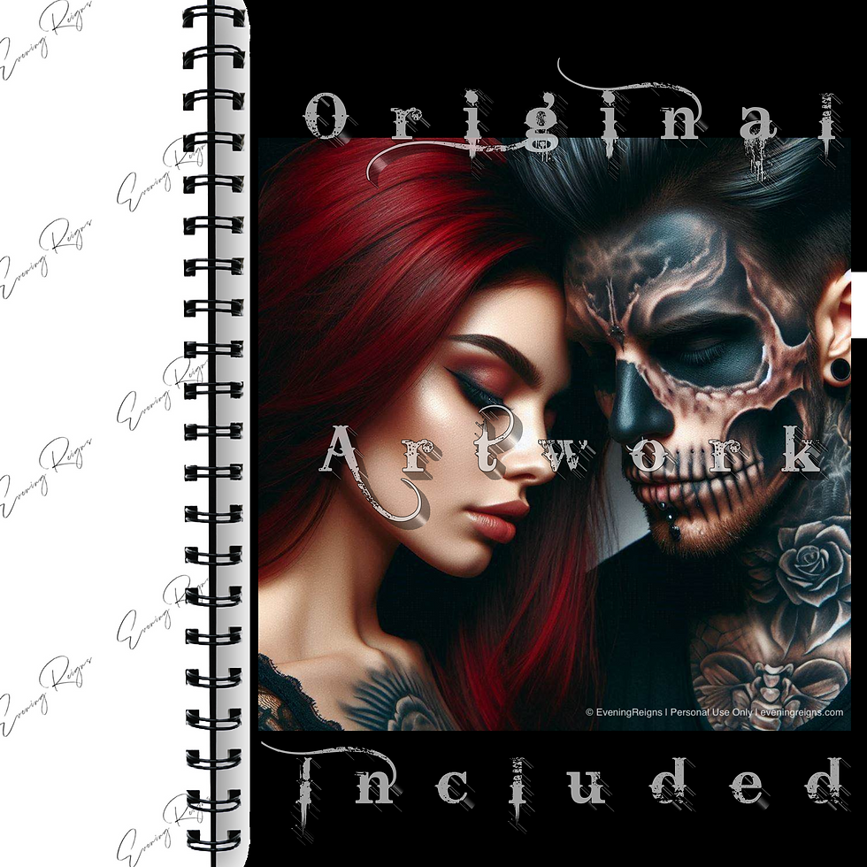 Thumbnail: Tattoo Lovers Coloring Page | Gothic Romance Line Art for Adults