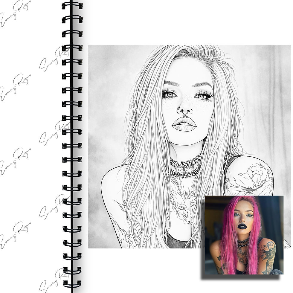 Thumbnail: Dark Glam Tattoo Muse Coloring Pages | Edgy Alt Beauty Line Art