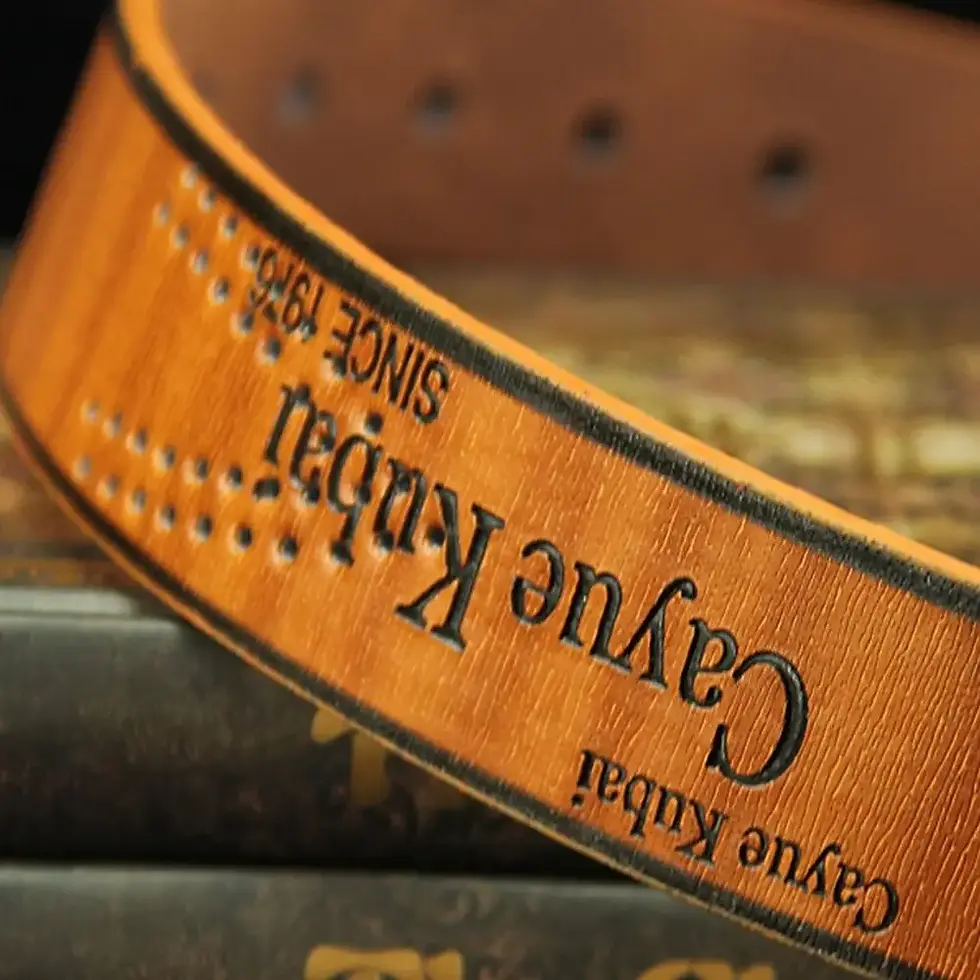 Miniatura: Men's Leather Belt Letter Print Luxury Classic Buckle Business Cowboy Vintage