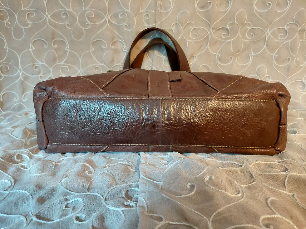 Thumbnail: Fossil Vintage Brown Leather Satchel Shoulder Bag Zip Key Charm