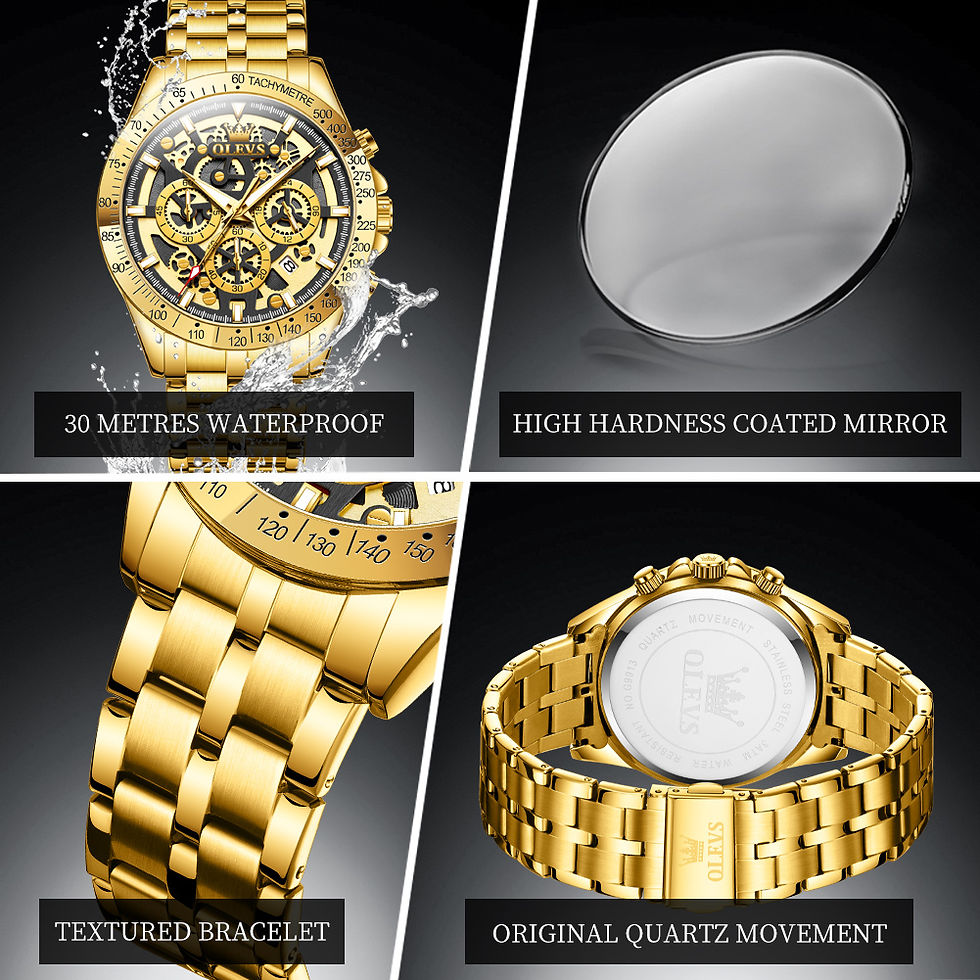 Thumbnail: OLEVS Lxuxry Brand Gold Men's Watches Full Skeleton Stainless steel Chronograph 