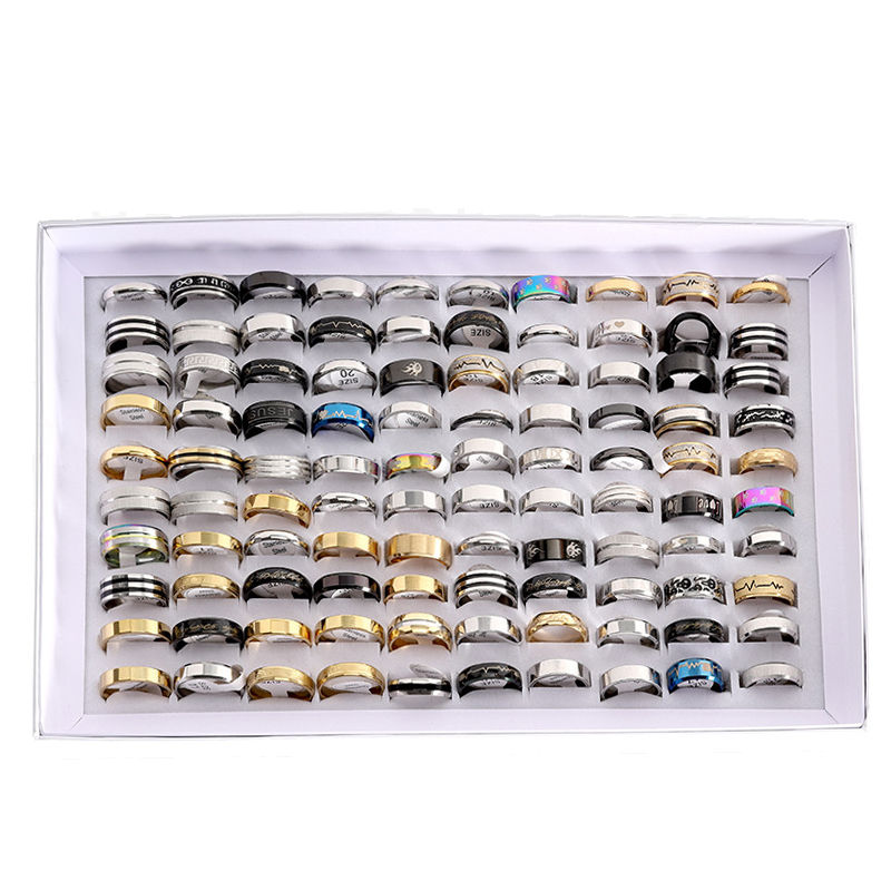 Thumbnail: 100pcs Mixed Size Rings Bulk Finger Band Ring Wholesale Lot Men Women Jewelry lu