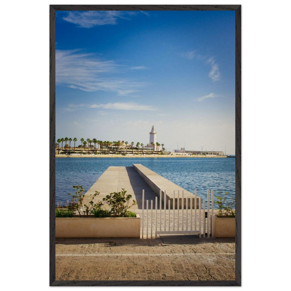La Farola de Málaga - Leuchtturm Strand Spanien | Premium Holzrahmen Poster