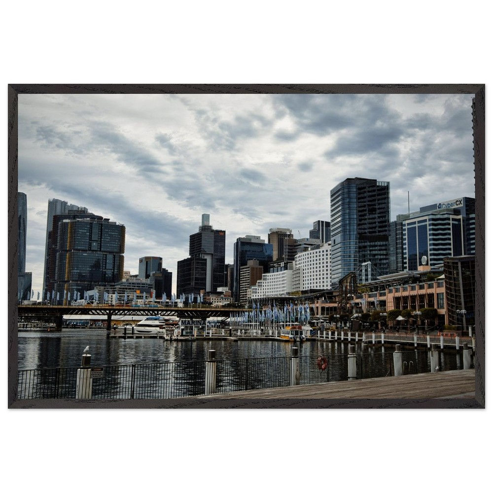 Sydney Harbour - Sydney Hafen Skyline Australien | Premium Holzrahmen Poster