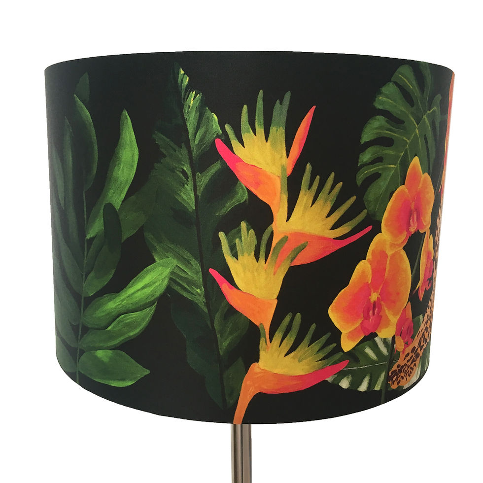Thumbnail: Botanical Leopard Lampshade, with Hot Pink Flowers and Plants