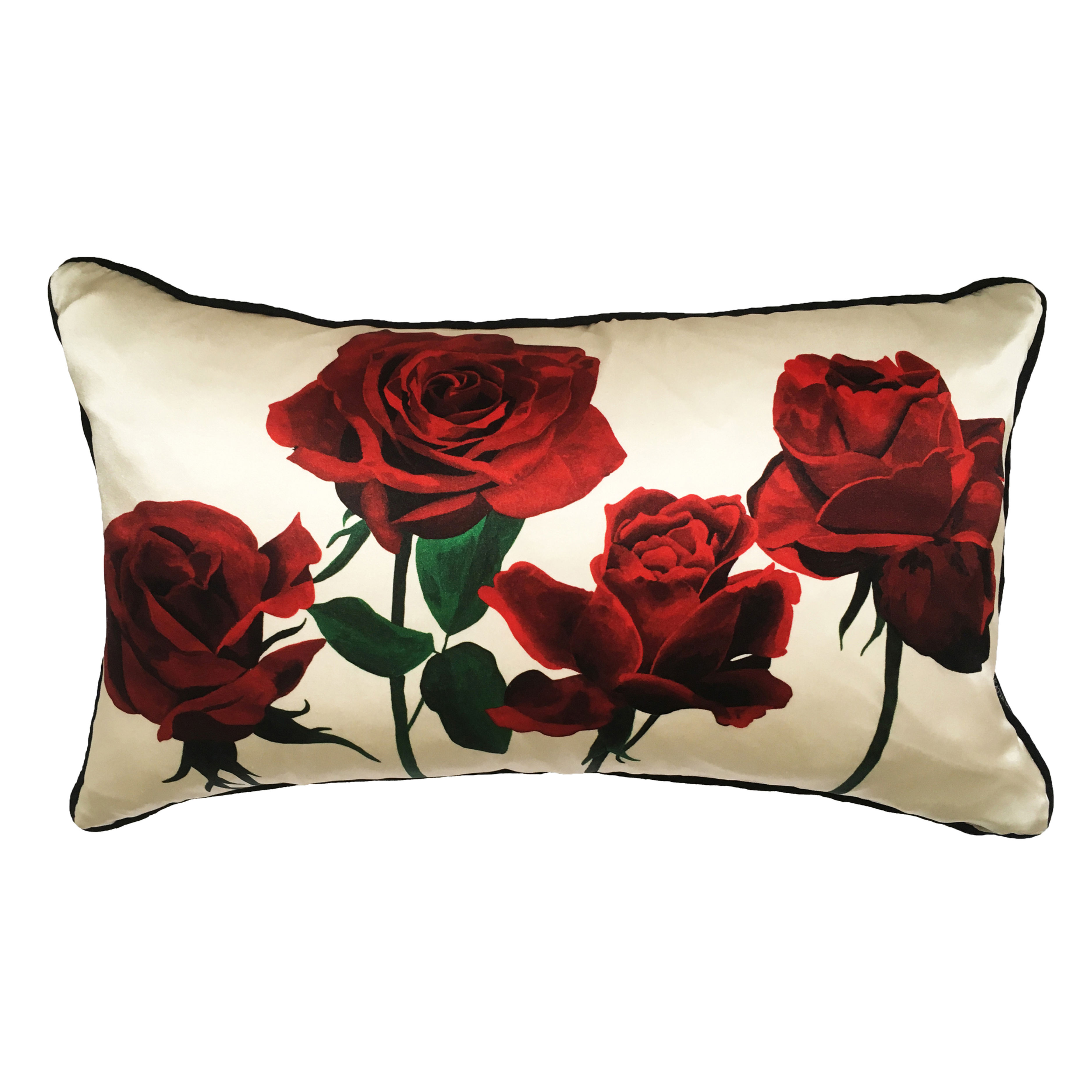 Red Rose Floral Cushion, with a Cream Background