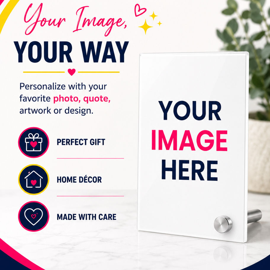 Custom glass photo plaque for home décor and gifts.