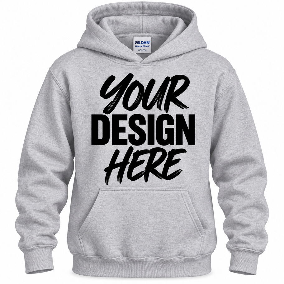 Grey Custom Youth Hoodie with Your Design Here text