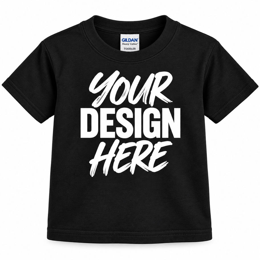 Black custom toddler tee with Your Design Here text