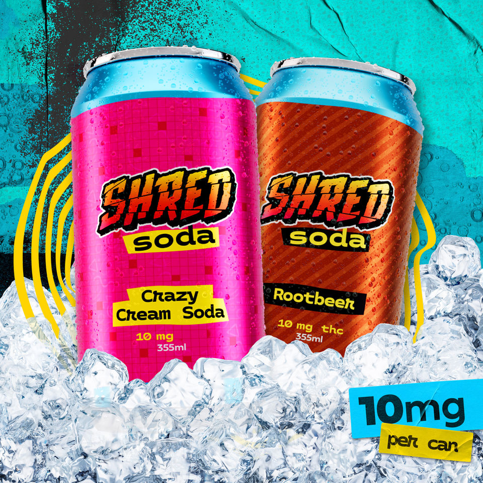 Two SHRED Sodas: OG Rootbeer and Crazy Cream.