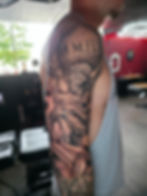 black and grey realism tattoo of atlas holding the earth