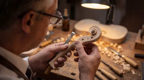 Alessandro Di Matteo inside his Workshop making a new fine Italian Violin