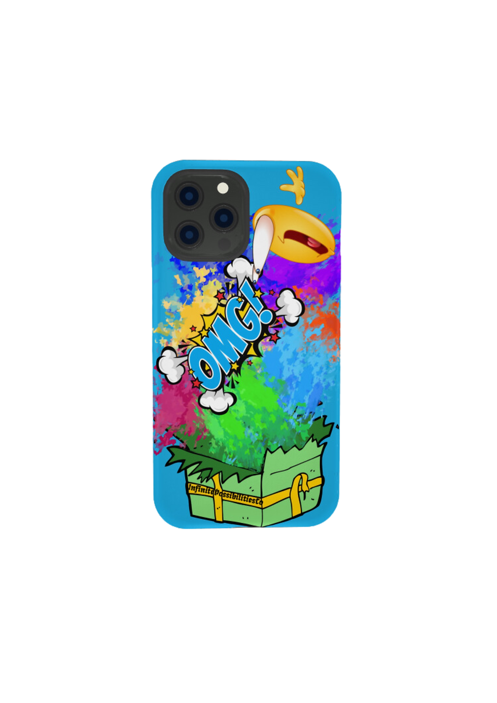 Thumbnail: paint, splatter, blue, red, purple, yellow, pink, green, emoji, present, omg, bones, cloud, cartoon, phone case