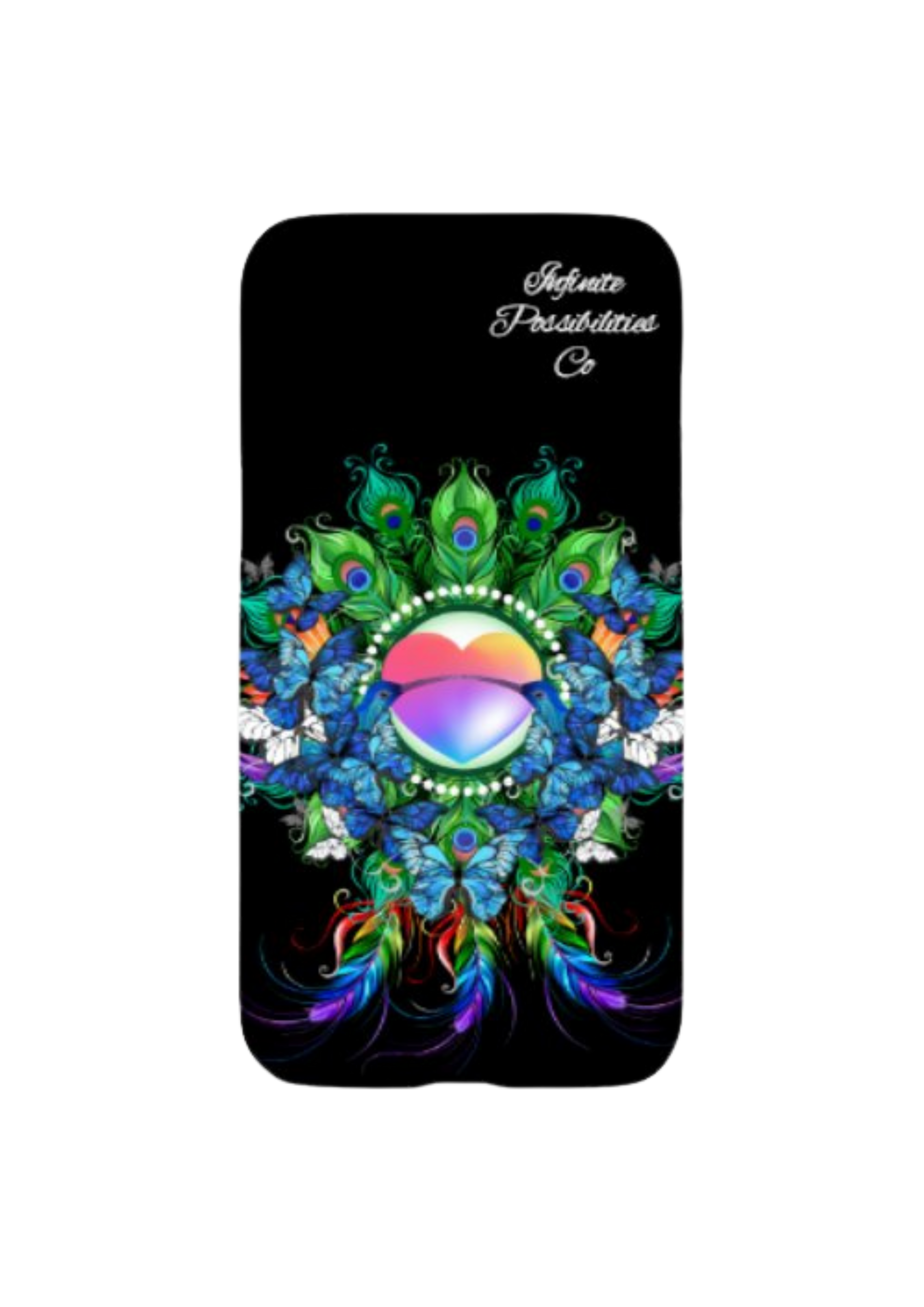 black bird sanctuary phone case feathers heart butterflies