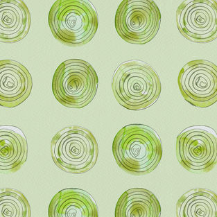 watercolor motifs of green onion rings in simple pattern on pale sage