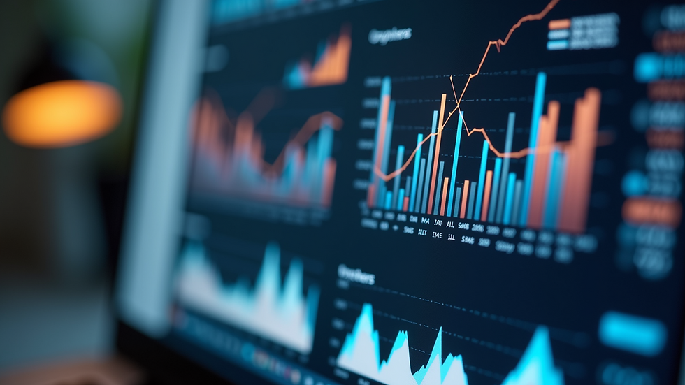 Close-up of a computer screen showing website analytics and growth charts