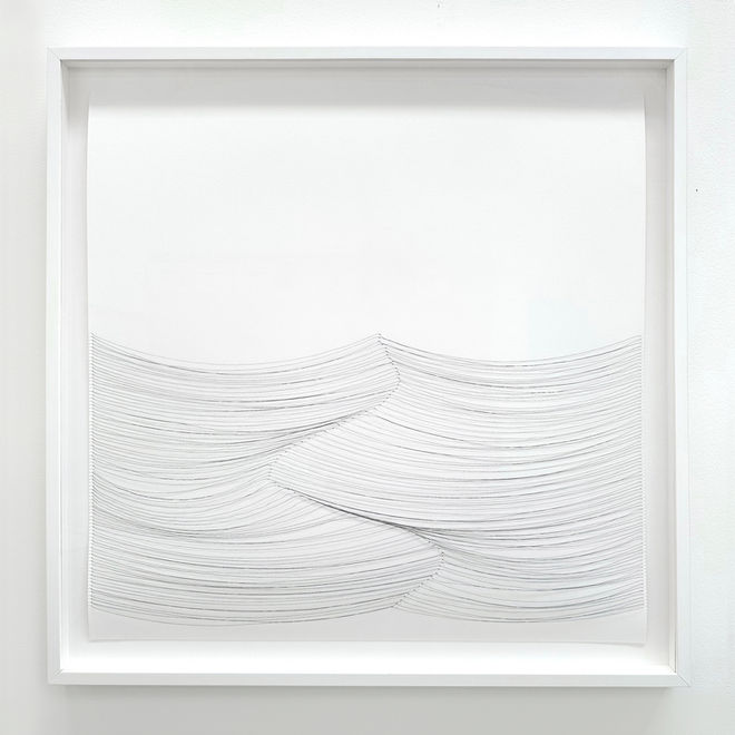 Tide levels graphed with black thread on white paper
