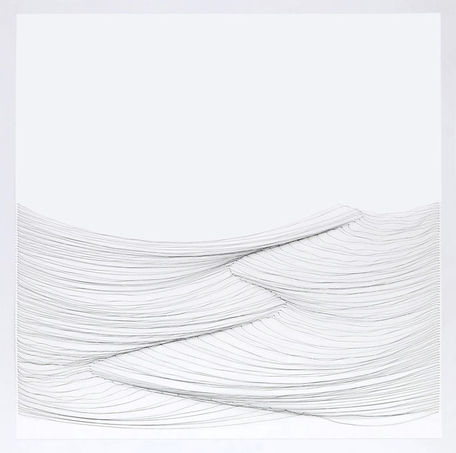 Tide levels graphed with black thread on white paper
