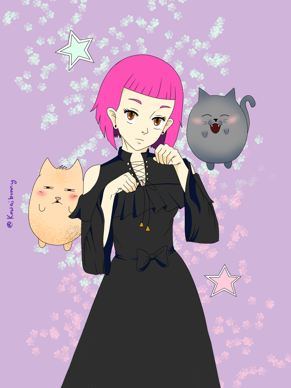 Lucy with her cats Chester and Leo