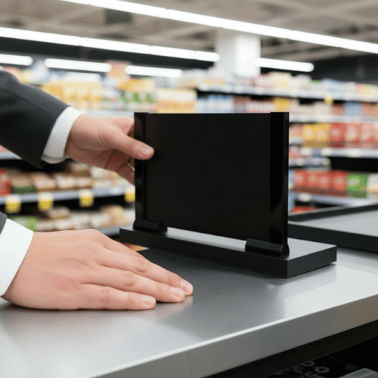 Grip magnético vertical para señalética en góndola supermercado - Kadan Group Colombia - I
