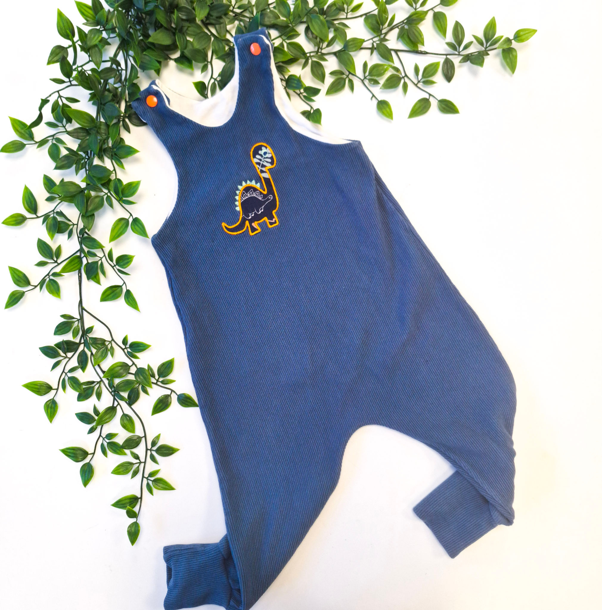 1-2 Years Petrol Ribbed Romper + Dino