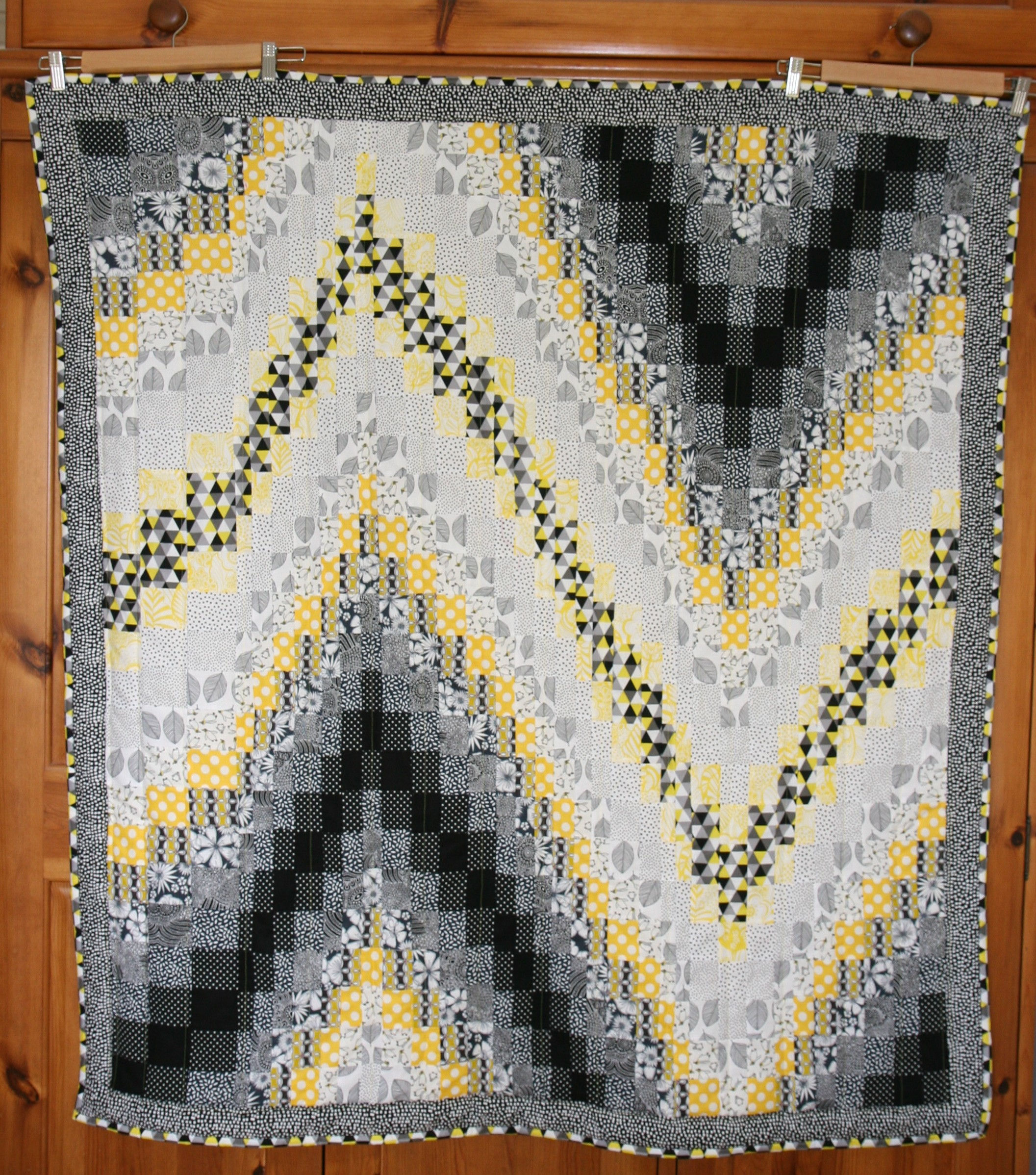 Yellow and Black Bargello Quilt