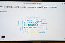 Word cloud describing experience with recent hurricanes; top 3 include flooding, storm surge, and evacuation