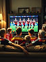 Die große Familie, die das Spiel Deutschlands verfolgt