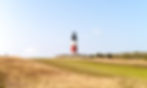 Large grassy field with lighthouse in the background