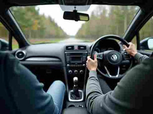LEARNER DRIVING DOWN A COUNTRY ROAD