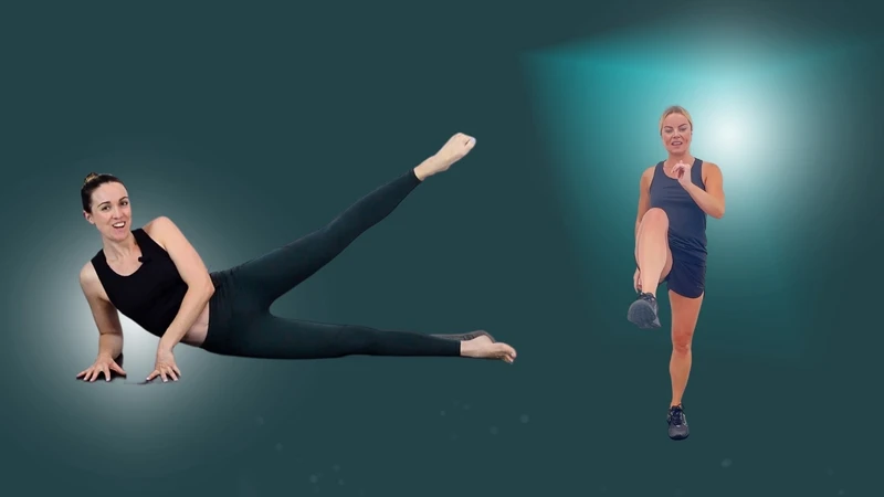 Two women doing balance and leg strengthening exercises